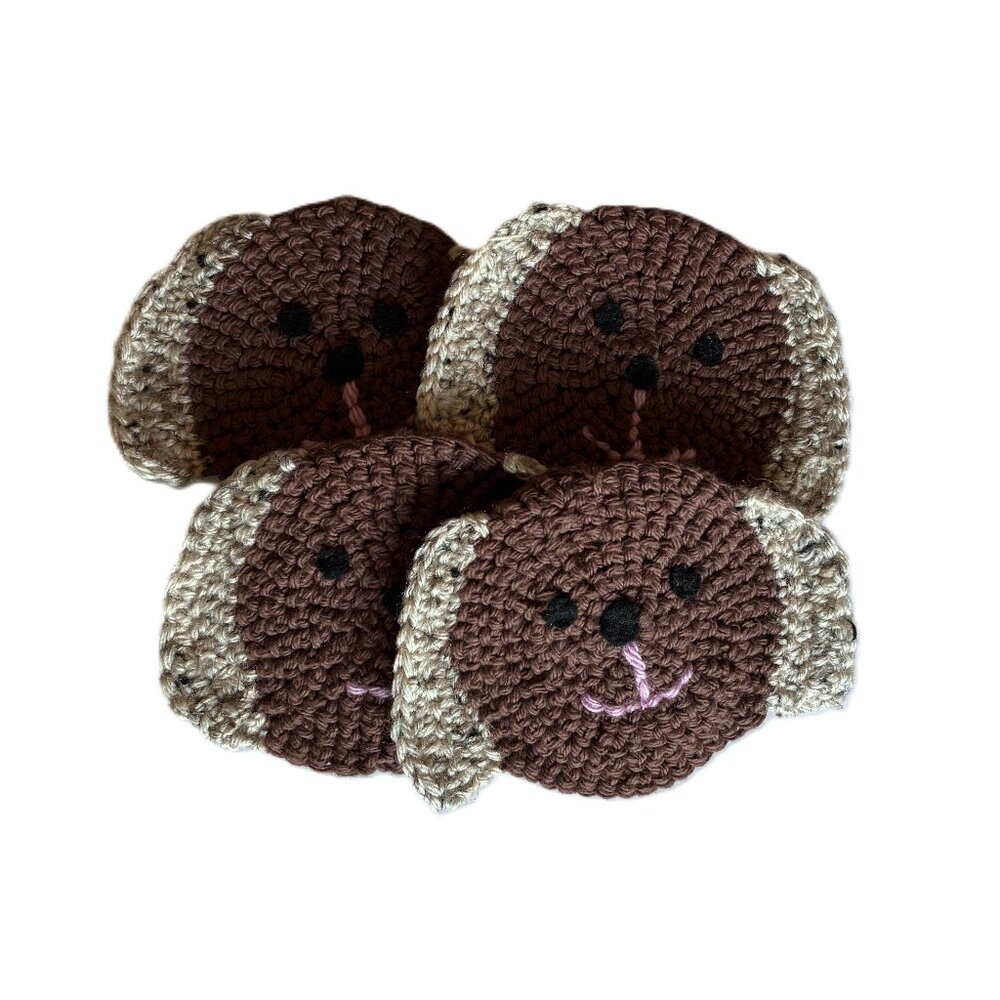Dog Coasters -Crochet Knit Brown - Set of 4